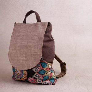 Pattern backpack, canvas backpack women, vegan backpack